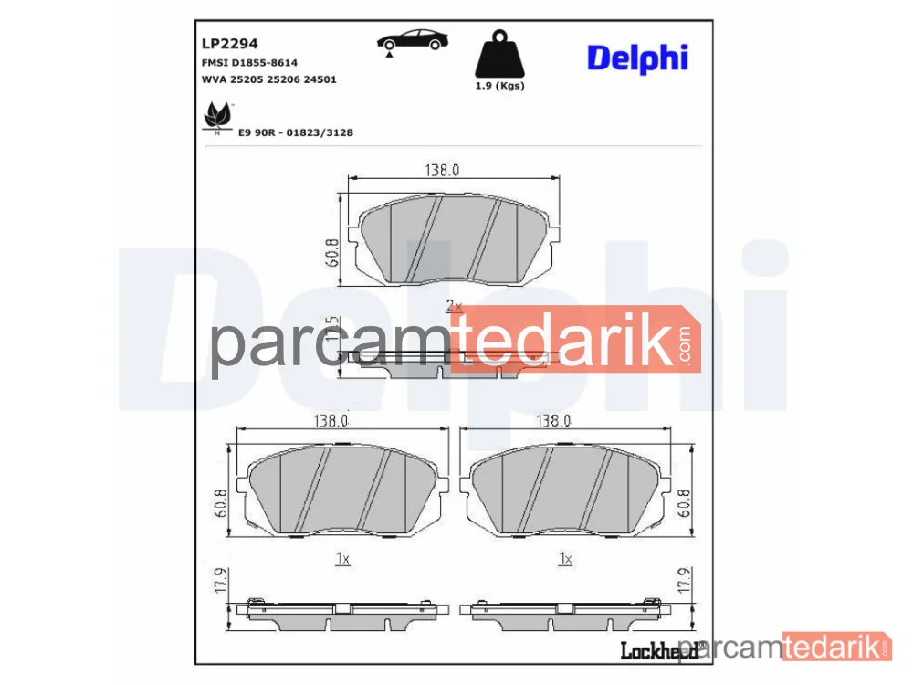 DELPHI LP2294 | Fren Balatası — Hyundai KONA, Hyundai Tucson, Kia Carens III MPV