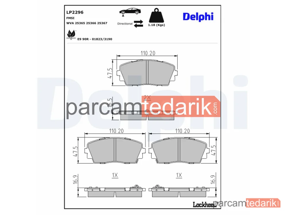 DELPHI LP2296 | Fren Balatası — Kia Picanto II