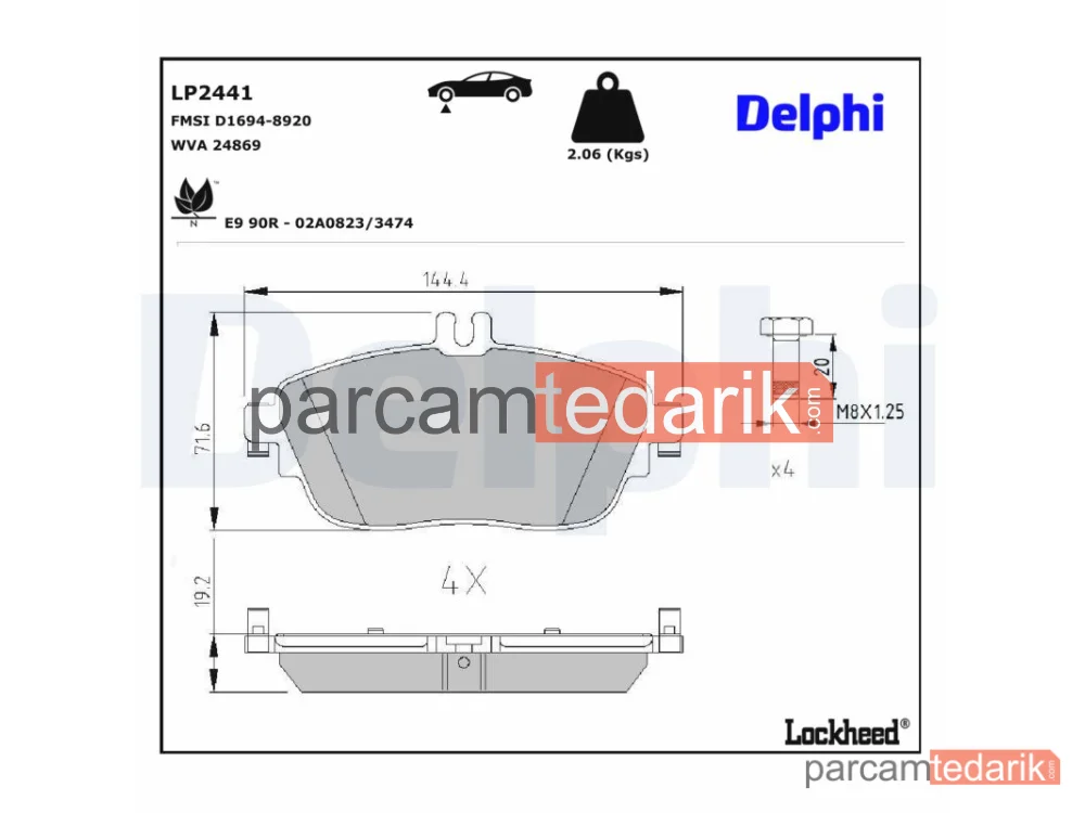 DELPHI LP2441 | Fren Balatası — Infiniti Q30, Infiniti QX30, Mercedes-Benz A-Serisi