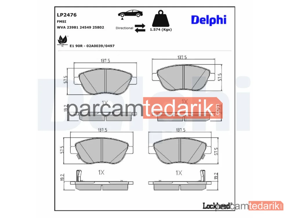 DELPHI LP2476 | Fren Balatası — Fiat 500L