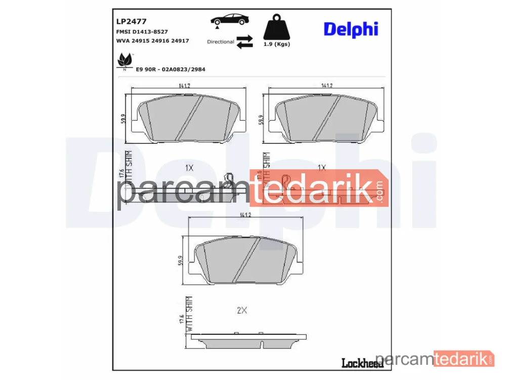 DELPHI LP2477 | Fren Balatası — Hyundai Genesis Coupe, Hyundai Grandeur, Hyundai i30
