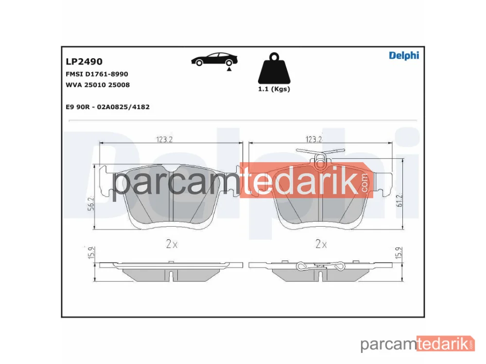 DELPHI LP2490 | Fren Balatası — Audi A3, Audi A3 Cabrio, Audi A3 Limousine