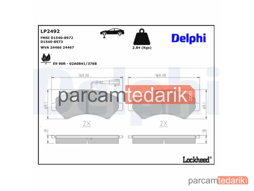 DELPHI LP2492 | Fren Balatası — Citroën Jumper III Minibüs/Otobüs, Citroën Jumper III Panelvan/Van, Citroën Jumper III Platform şasi