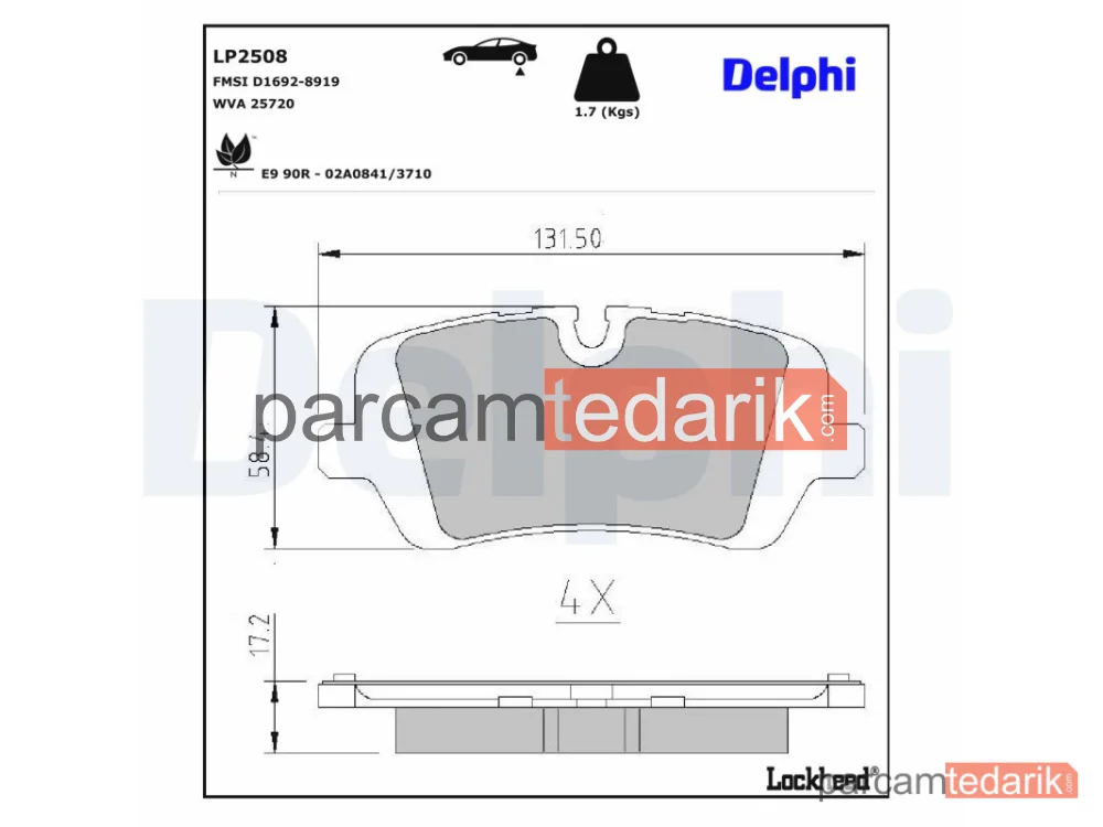 DELPHI LP2508 | Fren Balatası — Land Rover Defender Station Wagon, Land Rover Defender Van, Land Rover Discovery V