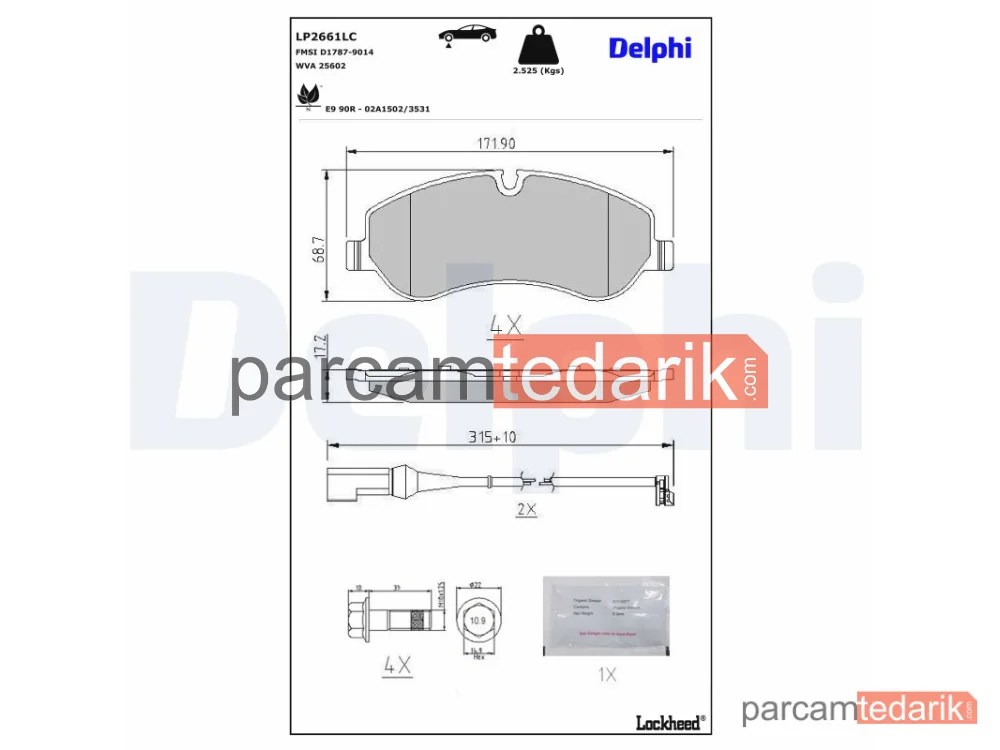 DELPHI LP2661LC | Fren Balatası — Ford Tourneo Custom V362 Minibüs/Otobüs, Ford Transit Custom V362 Minibüs/Otobüs, Ford Transit Custom V362 Panelvan/Van