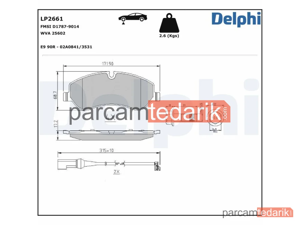 DELPHI LP2661 | Fren Balatası — Ford Tourneo Custom V362 Minibüs/Otobüs, Ford Transit Custom V362 Minibüs/Otobüs, Ford Transit Custom V362 Panelvan/Van