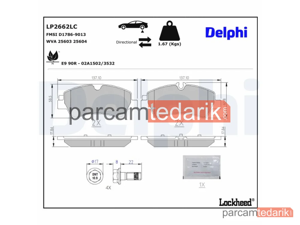 DELPHI LP2662LC | Fren Balatası — Ford Tourneo Custom V362 Minibüs/Otobüs, Ford Transit Custom V362 Minibüs/Otobüs, Ford Transit Custom V362 Panelvan/Van