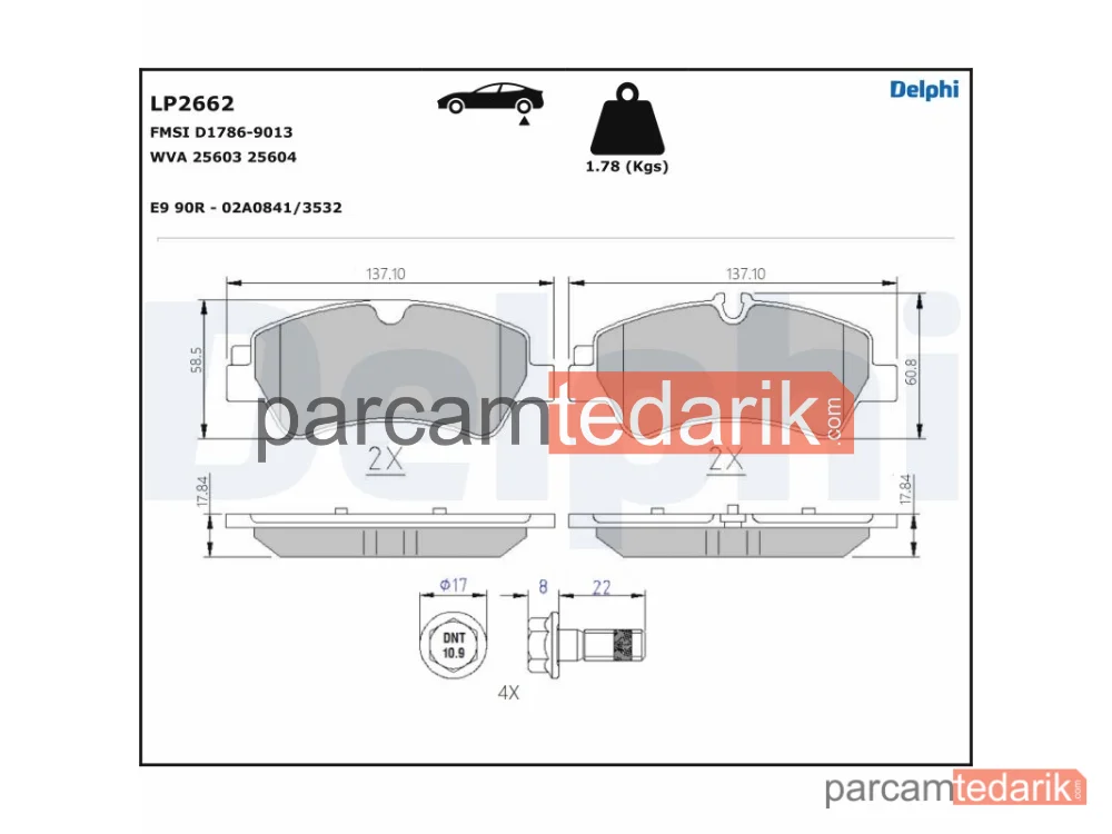 DELPHI LP2662 | Fren Balatası — Ford Tourneo Custom V362 Minibüs/Otobüs, Ford Transit Custom V362 Minibüs/Otobüs, Ford Transit Custom V362 Panelvan/Van