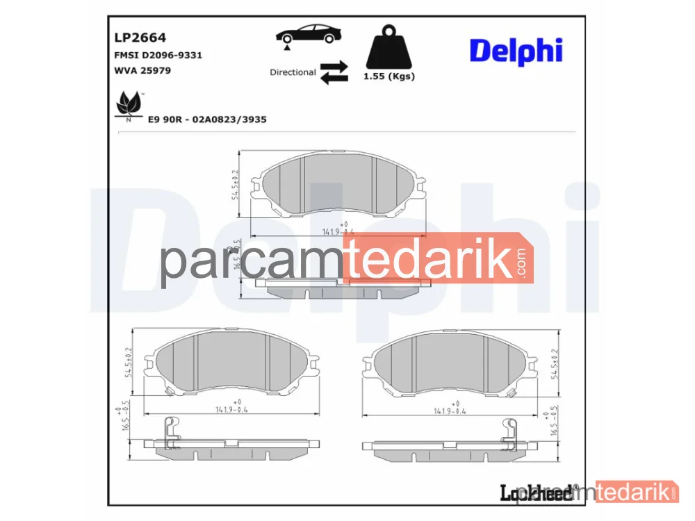 DELPHI LP2664 | Fren Balatası — Suzuki SX4 S-CROSS, Suzuki Vitara