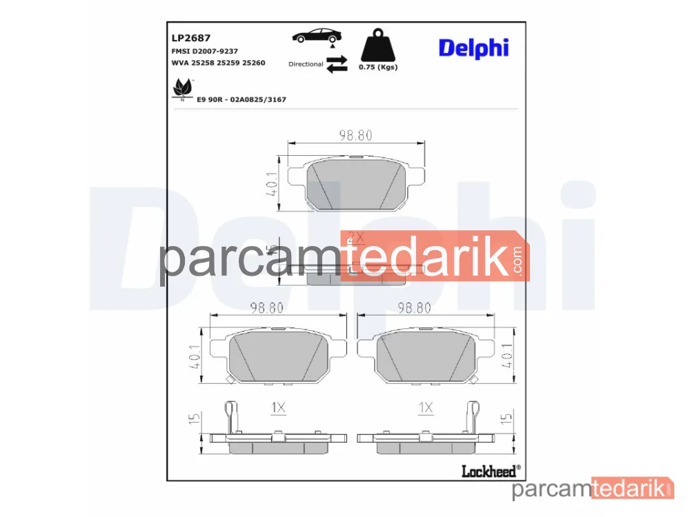 DELPHI LP2687 | Fren Balatası — Suzuki Baleno, Suzuki SWIFT IV, Suzuki SWIFT V