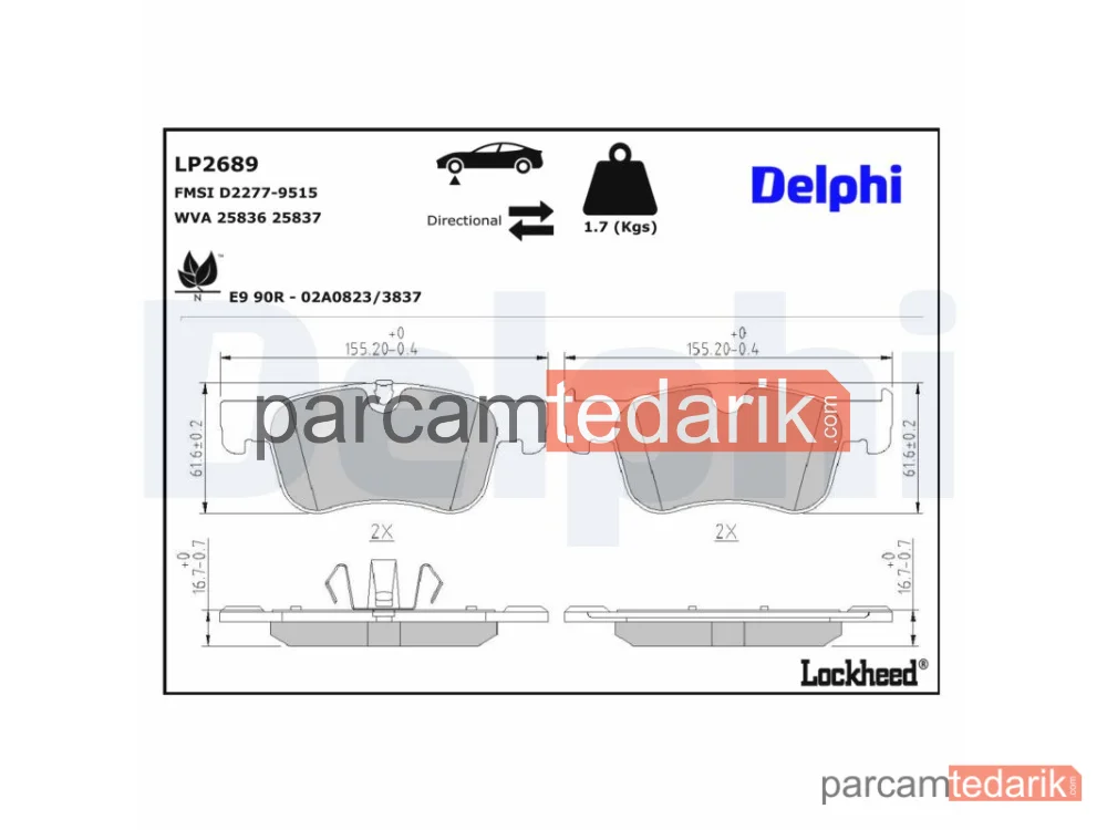 DELPHI LP2689 | Fren Balatası — Citroën Berlingo Kasa/büyük limuzin, Citroën C4 GRAND Picasso II, Citroën C4 Picasso I MPV