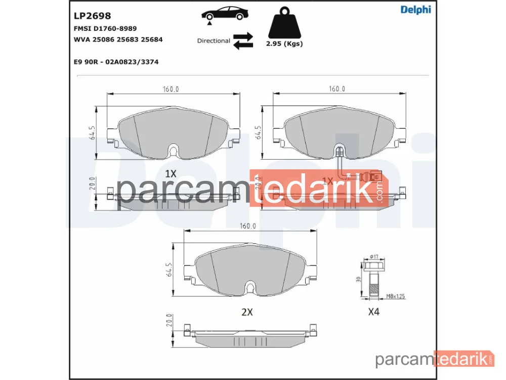 DELPHI LP2698 | Fren Balatası — Audi A3, Audi A3 Cabrio, Audi A3 Limousine