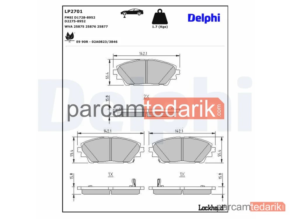 DELPHI LP2701 | Fren Balatası — Mazda 3, Mazda 3 Sedan, Mazda CX-3