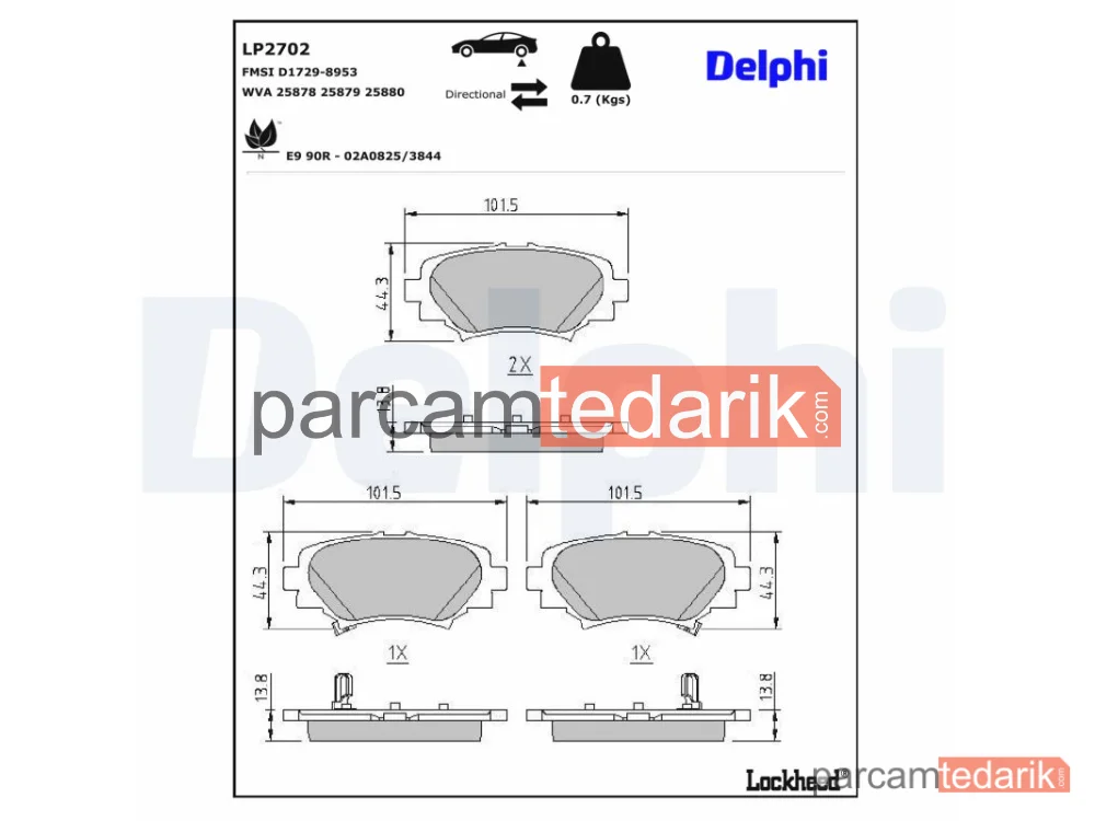 DELPHI LP2702 | Fren Balatası — Mazda 3, Mazda 3 Sedan