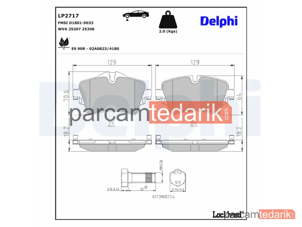 DELPHI LP2717 | Fren Balatası — BMW 2 Active Tourer, BMW 2 Gran Tourer, BMW X1