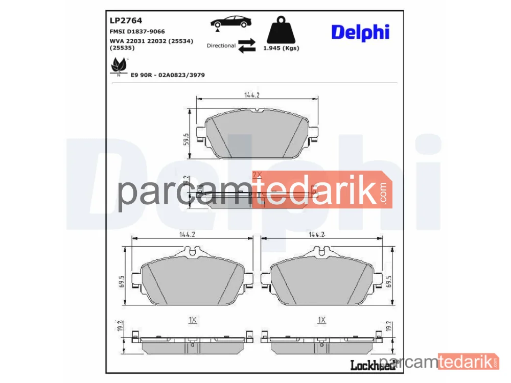 DELPHI LP2764 | Fren Balatası — Mercedes-Benz C-Serisi, Mercedes-Benz C-Serisi Cabrio, Mercedes-Benz C-Serisi Coupe