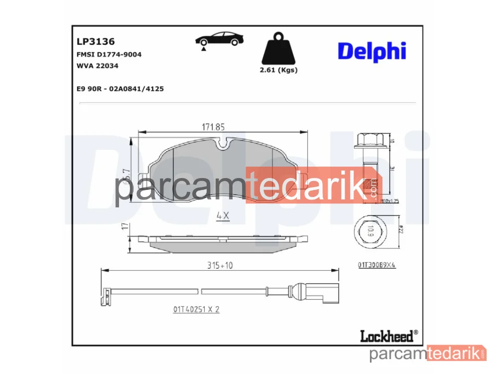 DELPHI LP3136 | Fren Balatası — Ford Tourneo Custom V362 Minibüs/Otobüs, Ford Transit Custom V362 Minibüs/Otobüs, Ford Transit Custom V362 Panelvan/Van