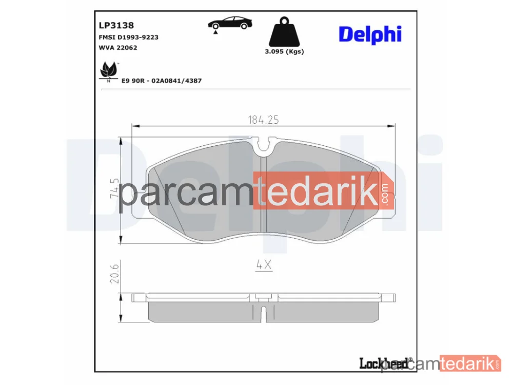 DELPHI LP3138 | Fren Balatası — Mercedes-Benz Marco Polo Camper, Mercedes-Benz Vito Mixto, Mercedes-Benz Vito Panelvan/Van
