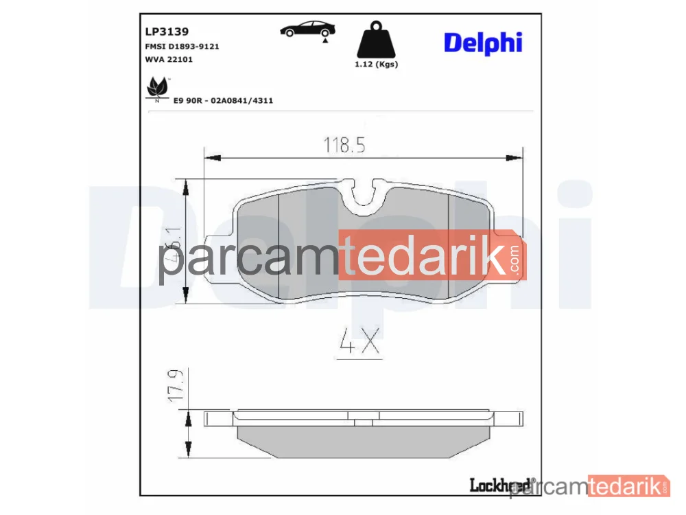 DELPHI LP3139 | Fren Balatası — Mercedes-Benz EQV, Mercedes-Benz Marco Polo Camper, Mercedes-Benz Vito Mixto