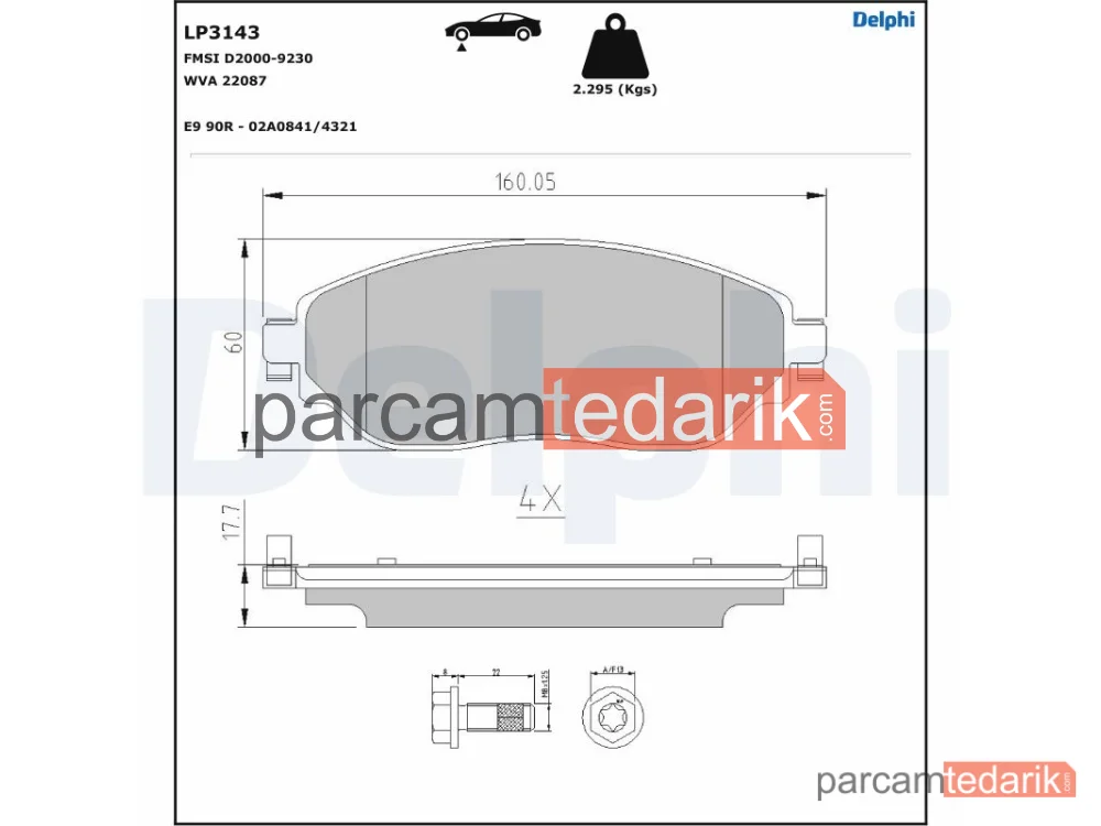 DELPHI LP3143 | Fren Balatası — Fiat Talento Minibüs/Otobüs, Fiat Talento Panelvan/Van, Fiat Talento Platform şasi