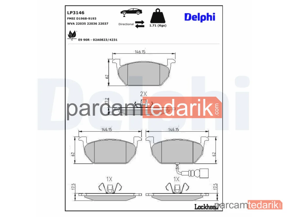 DELPHI LP3146 | Fren Balatası — Audi A3, Audi A3 Cabrio, Audi A3 Limousine