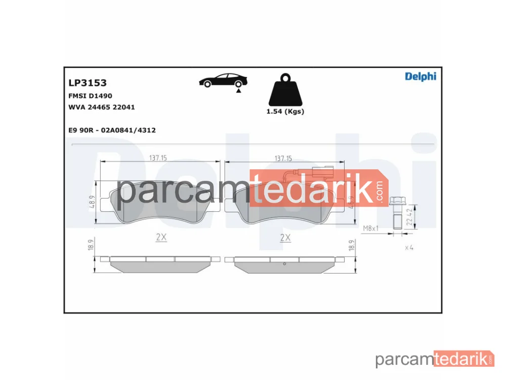 DELPHI LP3153 | Fren Balatası — Citroën Jumper II Minibüs/Otobüs, Citroën Jumper III Minibüs/Otobüs, Citroën Jumper III Panelvan/Van
