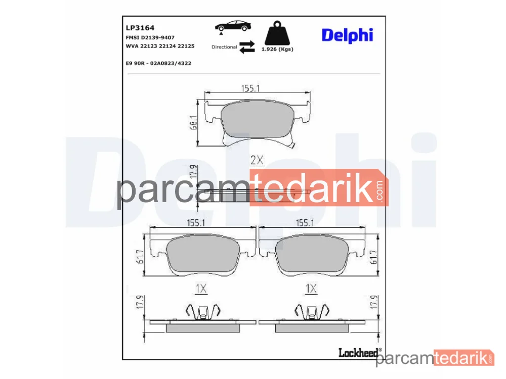 DELPHI LP3164 | Fren Balatası — Opel ADAM, Opel Corsa E, Opel Corsa E Kasa/eğik Arka