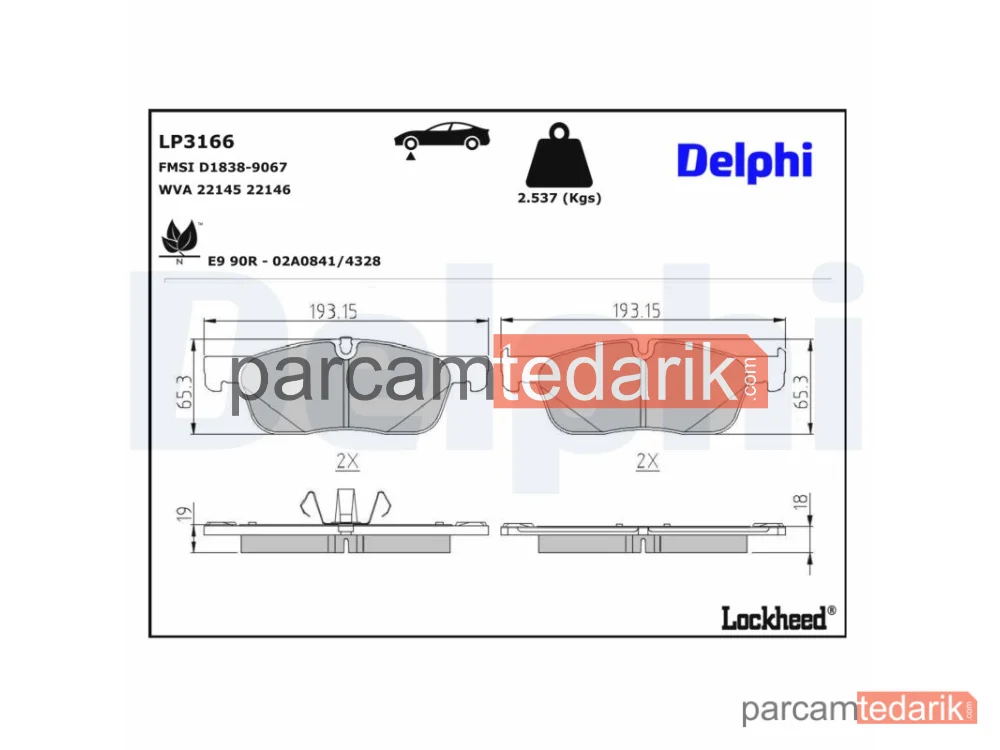 DELPHI LP3166 | Fren Balatası — Jaguar E-PACE, Land Rover Discovery SPORT, Land Rover Discovery SPORT Van