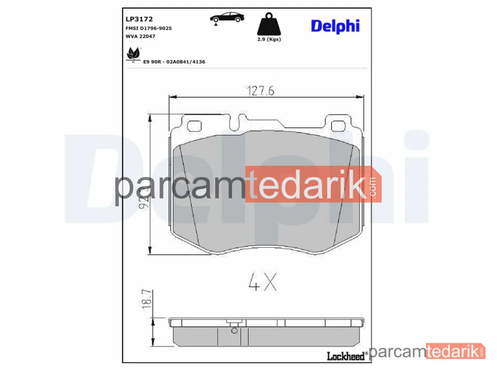 DELPHI LP3172 | Fren Balatası — Mercedes-Benz CLS, Mercedes-Benz C-Serisi, Mercedes-Benz C-Serisi Cabrio