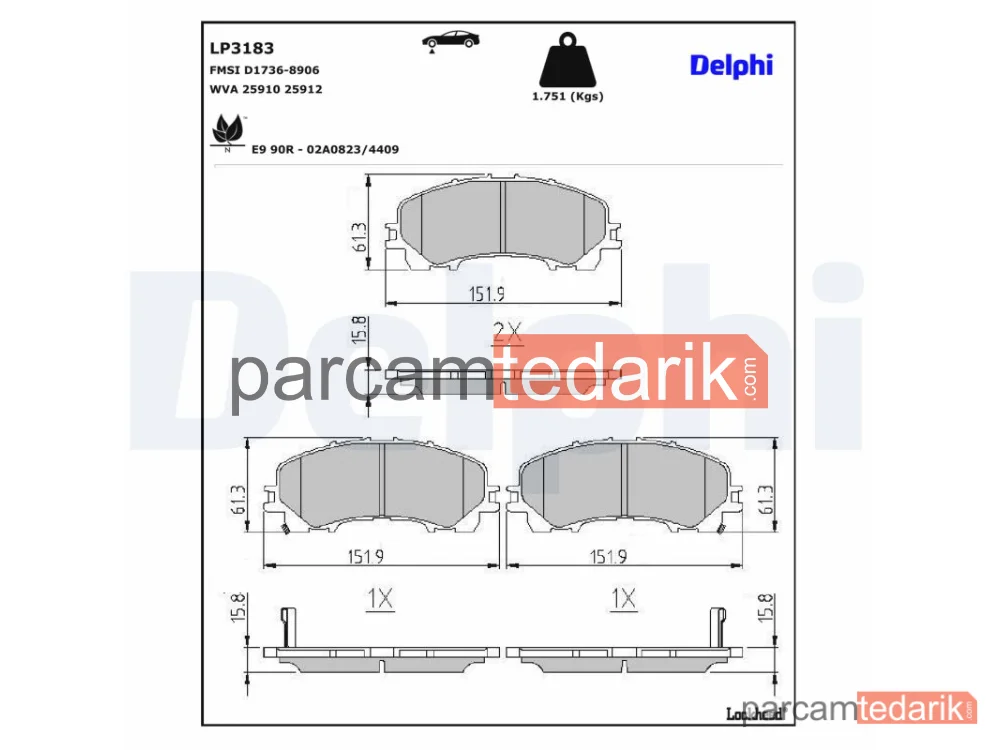 DELPHI LP3183 | Fren Balatası — Infiniti Q50, Infiniti Q60 Coupe, Infiniti QX50 II