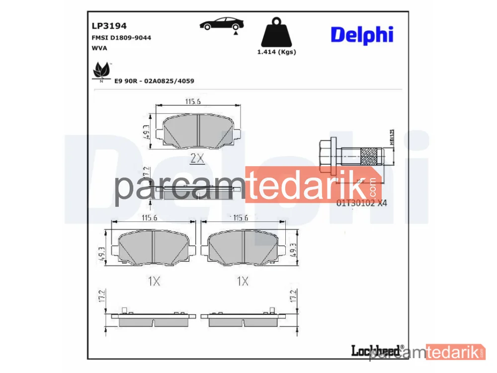 DELPHI LP3194 | Fren Balatası — Fiat 500X, Jeep Compass, Jeep Renegade SUV