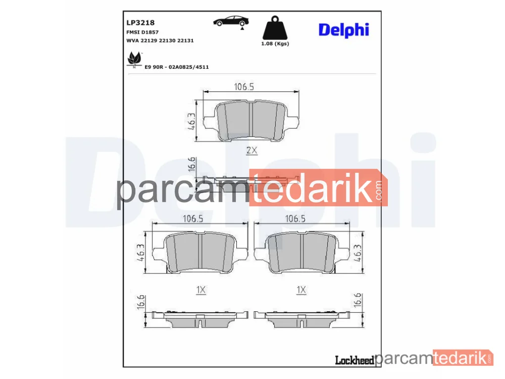 DELPHI LP3218 | Fren Balatası — Opel Astra K, Opel Astra K Kasa/eğik Arka, Opel Astra K Kombi Van
