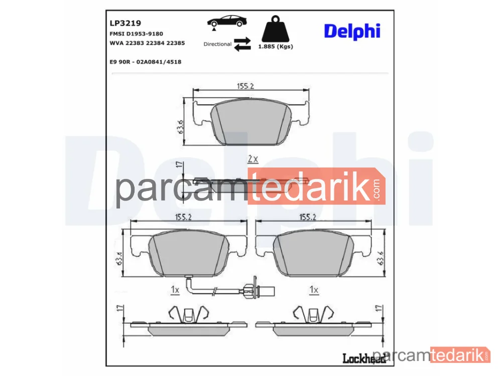 DELPHI LP3219 | Fren Balatası — Audi A4 Allroad B9, Audi A4 B9, Audi A4 B9 Avant