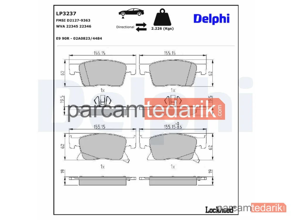 DELPHI LP3237 | Fren Balatası — Opel Astra K, Opel Astra K Kasa/eğik Arka, Opel Astra K Kombi Van