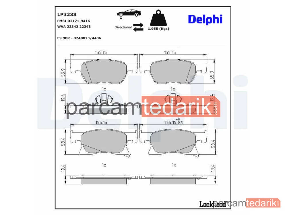 DELPHI LP3238 | Fren Balatası — Opel Astra K, Opel Astra K Kasa/eğik Arka, Opel Astra K Kombi Van