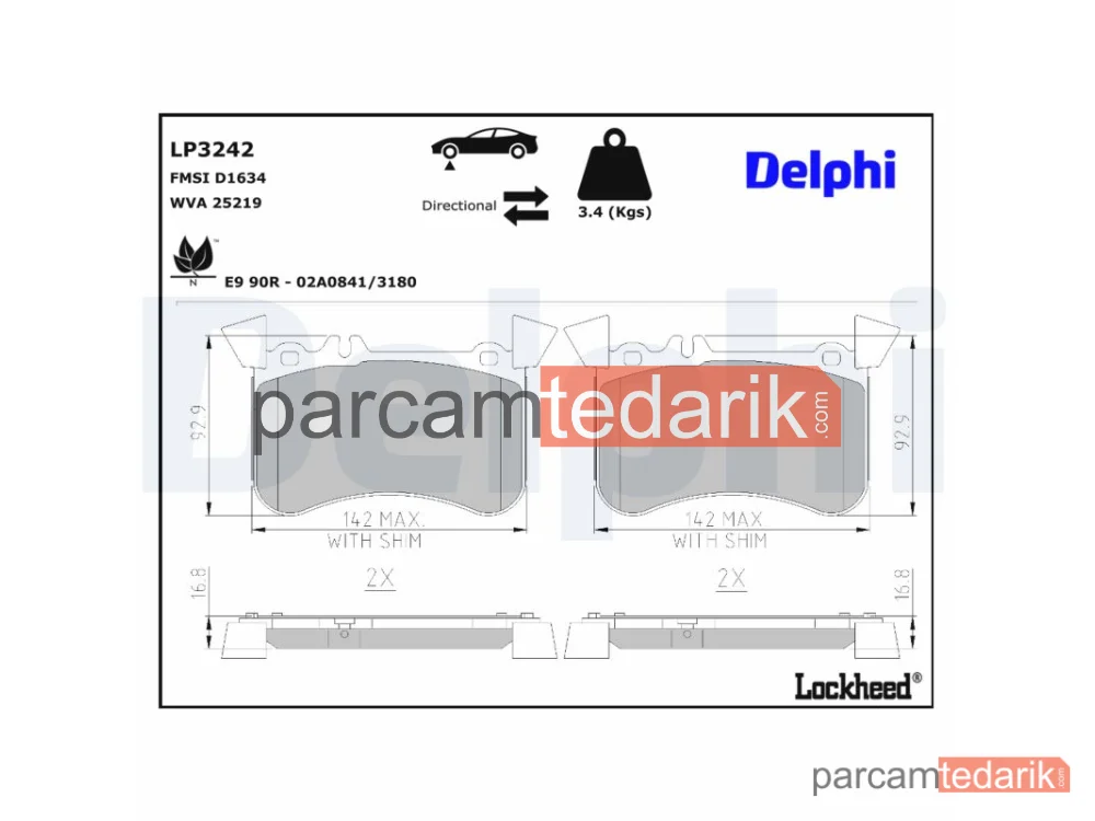 DELPHI LP3242 | Fren Balatası — Mercedes-Benz A-Serisi, Mercedes-Benz CLA Coupe, Mercedes-Benz CLA Shooting Brake