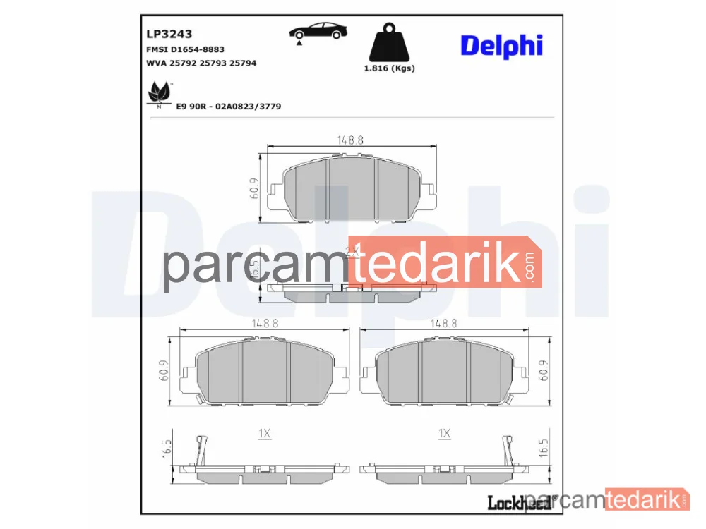 DELPHI LP3243 | Fren Balatası — Honda Accord IX Sedan, Honda HR-V