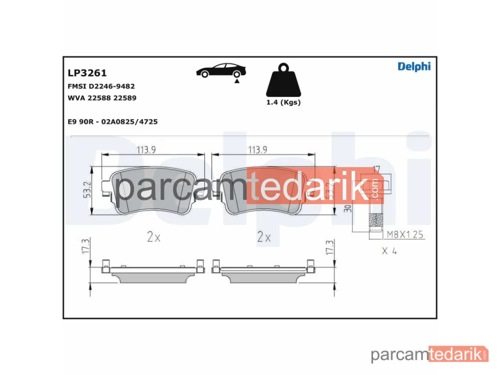 DELPHI LP3261 | Fren Balatası — Citroën Jumpy III Minibüs/Otobüs, Citroën Jumpy III Panelvan/Van, Citroën Jumpy III Platform şasi