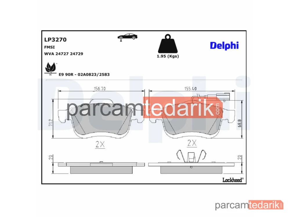 DELPHI LP3270 | Fren Balatası — Fiat Doblo Cargo, Fiat Doblo Minibüs/Otobüs, Fiat Doblo Platform şasi
