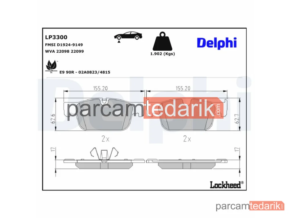 DELPHI LP3300 | Fren Balatası — Volvo S60 III, Volvo S90 II, Volvo V60 II