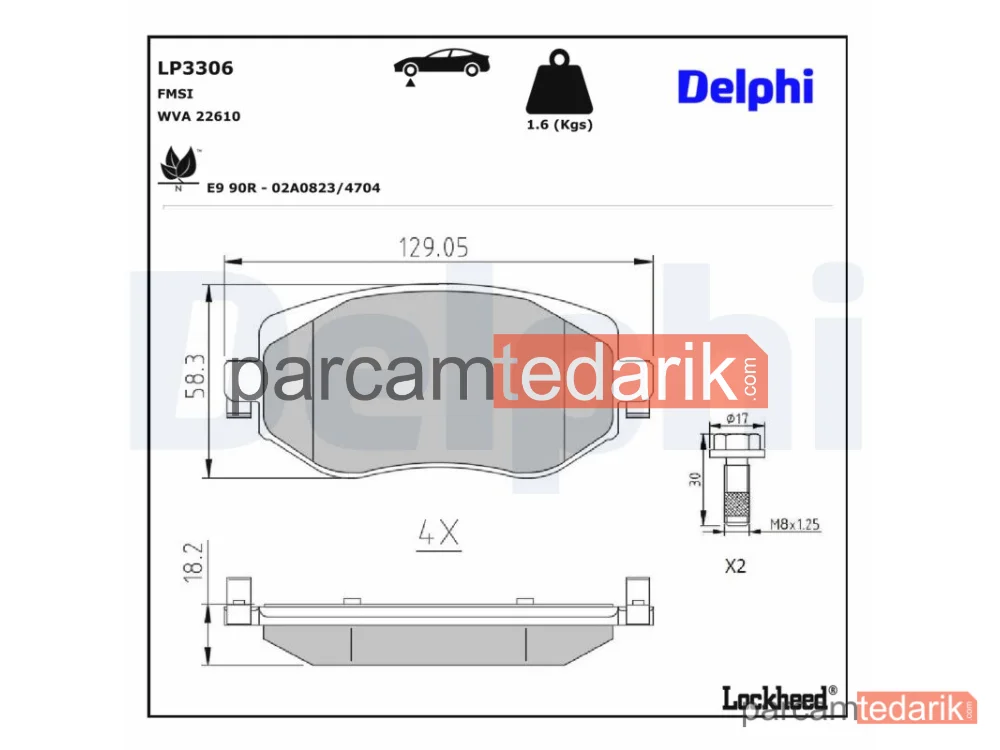DELPHI LP3306 | Fren Balatası — Renault Megane IV Grandtour, Renault Megane IV Hatchback, Renault Megane IV Sedan