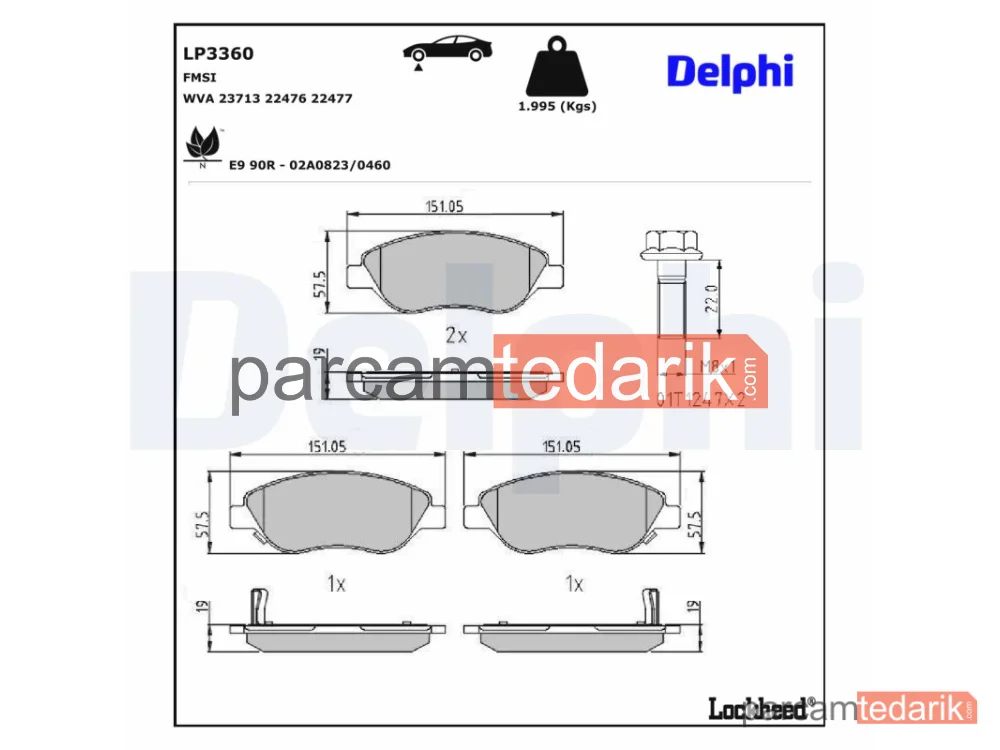 DELPHI LP3360 | Fren Balatası — Fiat Egea Hatchback, Fiat Egea Sedan, Fiat Egea Station wagon