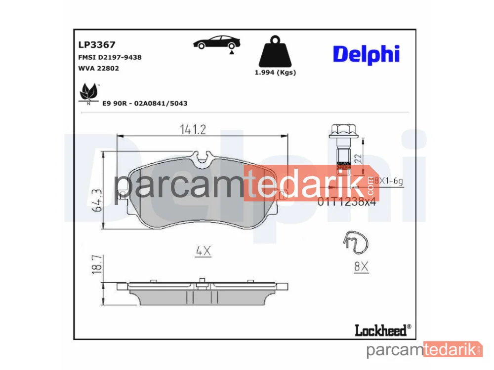 DELPHI LP3367 | Fren Balatası — MAN TGE Panelvan/Van, MAN TGE Platform şasi, VW Amarok