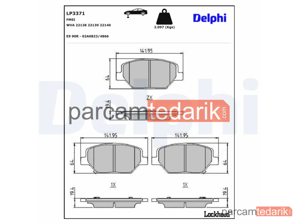 DELPHI LP3371 | Fren Balatası — Opel Insignia B Country Tourer, Opel Insignia B Grand Sport, Opel Insignia B Sports Tourer