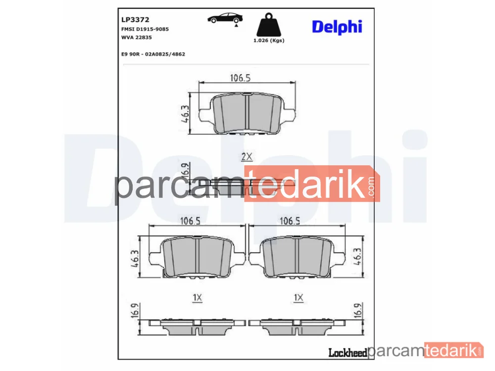 DELPHI LP3372 | Fren Balatası — Opel Insignia B Country Tourer, Opel Insignia B Grand Sport, Opel Insignia B Sports Tourer