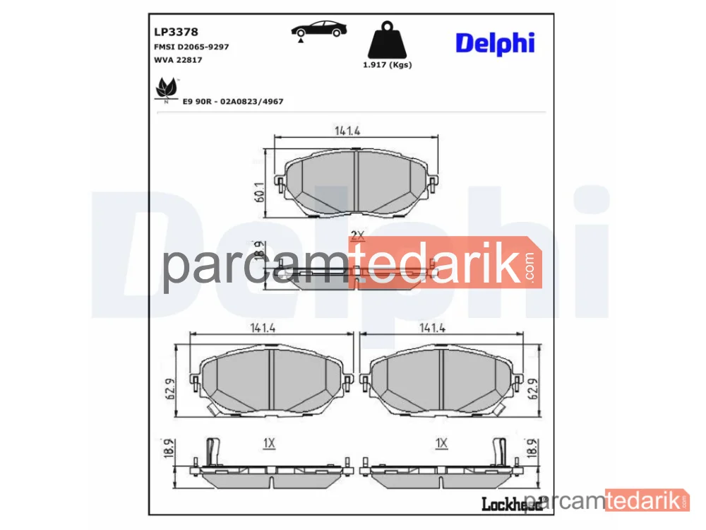 DELPHI LP3378 | Fren Balatası — Toyota C-HR, Toyota C-HR Van, Toyota Corolla Hatchback