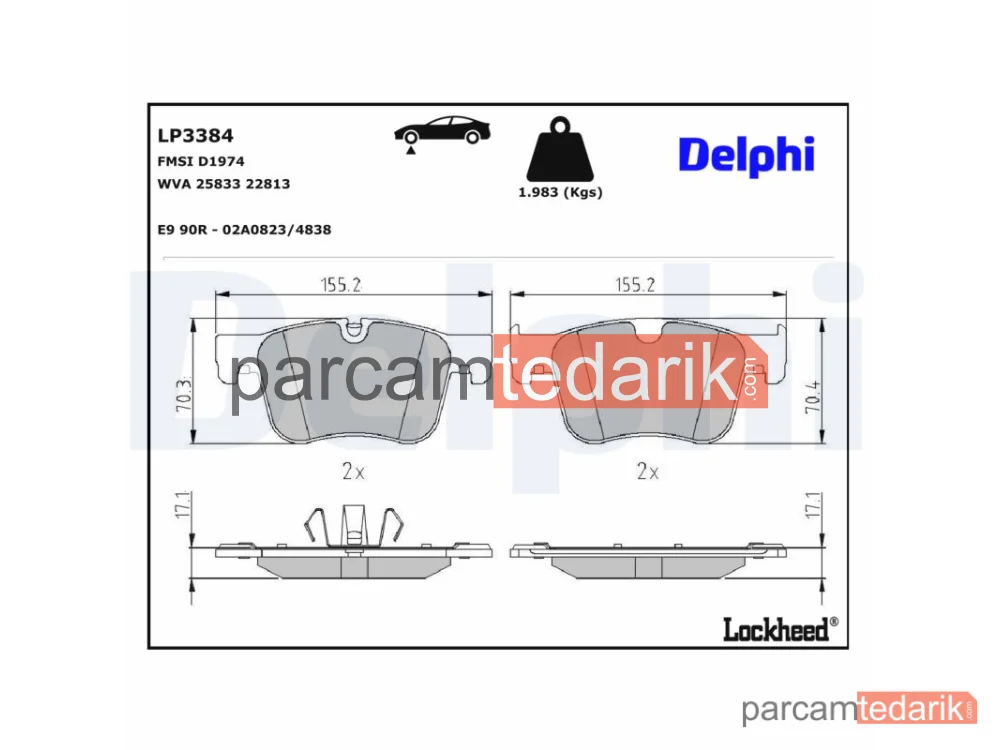 DELPHI LP3384 | Fren Balatası — Citroën Berlingo, Citroën Berlingo Kasa/büyük limuzin, Citroën C4 GRAND Picasso II