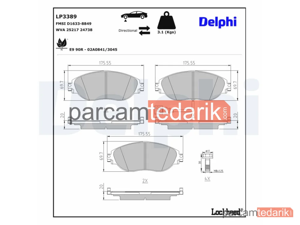 DELPHI LP3389 | Fren Balatası — Audi A3, Audi A3 Cabrio, Audi A3 Limousine