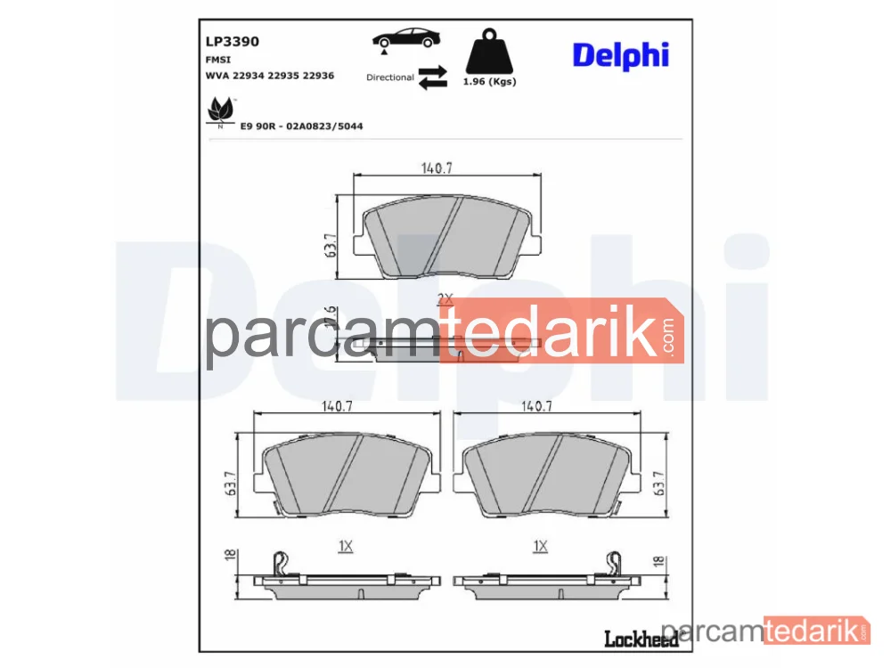 LP3390 | Fren Balatası — Kia Stinger, Kia Stinger Hatchback Van