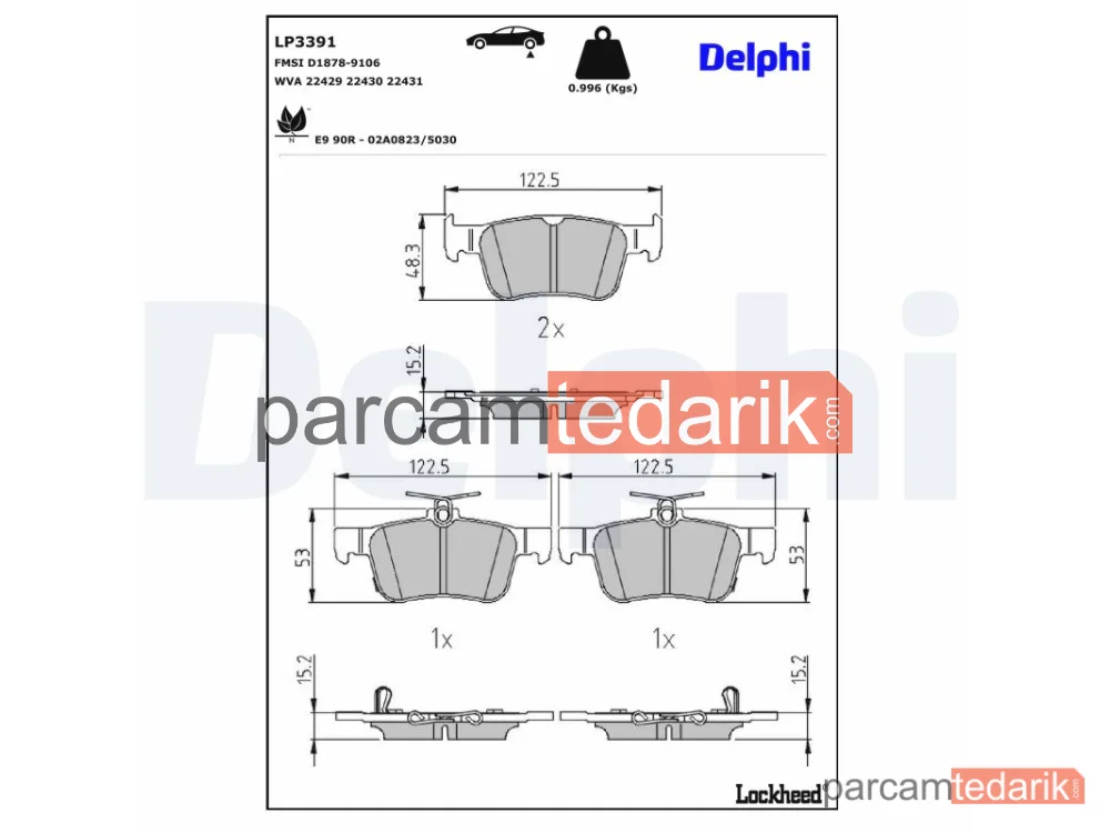 DELPHI LP3391 | Fren Balatası — Honda Civic X Hatchback, Honda Civic X Sedan